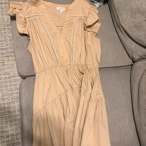 Chic Tan Maxi Dress with Ruffle Sleeves